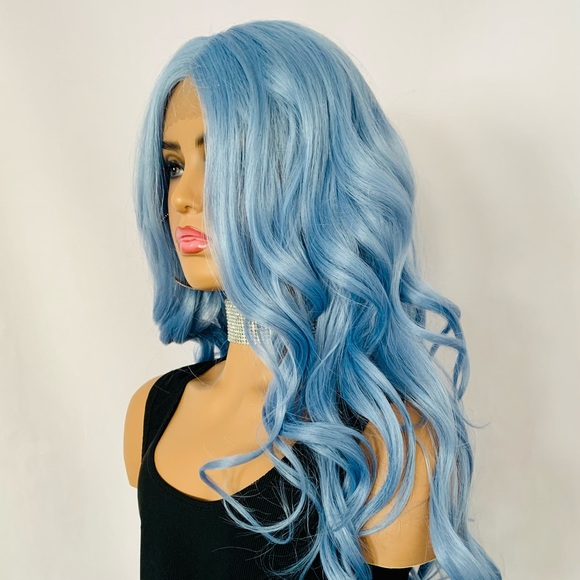 Very Pretty 28” Powder Blue Glueless Lace Front Premium Fiber Wig - Picture 9 of 12